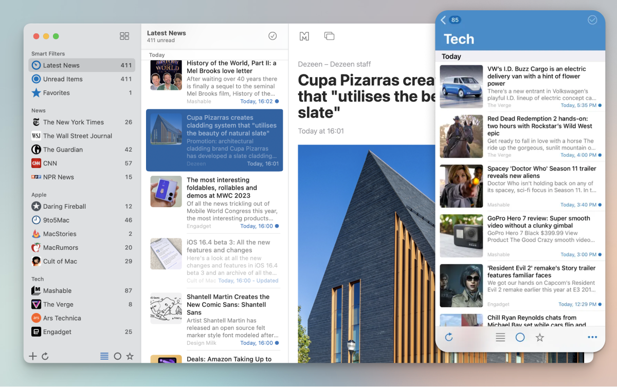 Screenshot of News Explorer on macOS and iOS