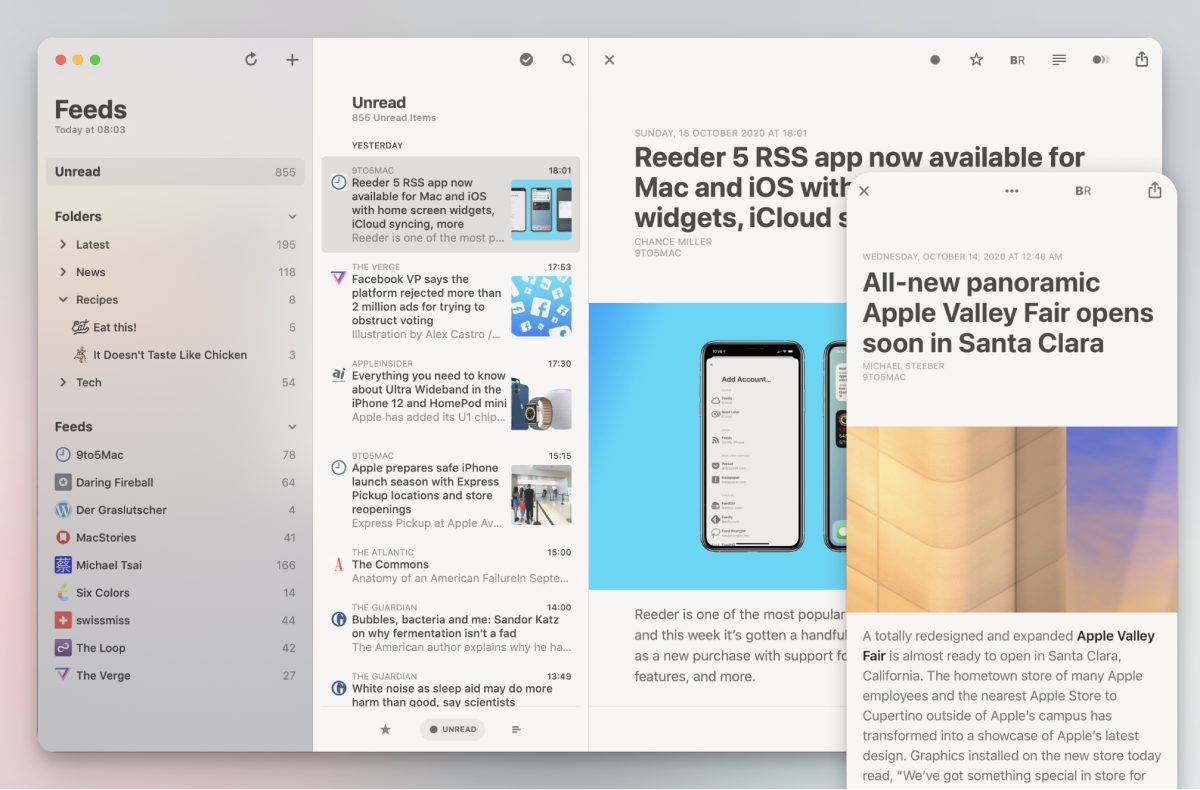 Screenshot of Reeder on macOS and iOS